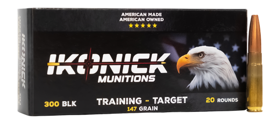 Ikonick USA Premium Range 300 Blackout 147gr FMJBT, Training/Target, 20 Rounds 