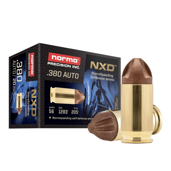 Norma NXD, .380 Auto, 56gr Non-Expanding Defensive Ammo, 20 Rds 