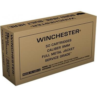 Winchester Service Grade Handgun Ammunition, 9MM Luger, 115 gr Full Metal Jacket 