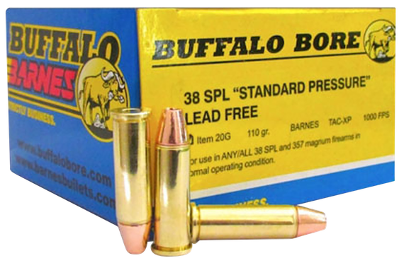 Buffalo Bore 20G20 Standard Pressure Strictly Business, 38 Special, 110 gr Barnes TAC-XP Lead Free, 20 Rds 