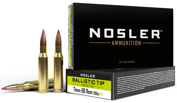 Nosler Ballistic Tip Ammunition, 7mm-08 Rem, 120gr BT, 20 Rounds 