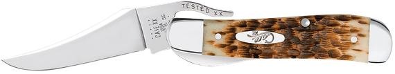 Case RussLock, 2.70" Tru-Sharp SS Clip Blade, Peach Seed Jigged Amber Bone Handle, Mirror Polished 