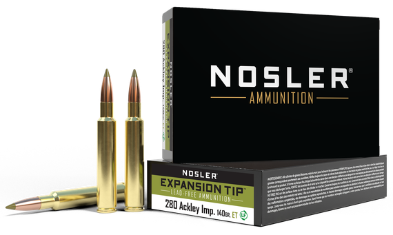 Nosler E-Tip Expansion Tip Lead-Free Ammunition, 280 Ackley Improved, 140gr 
