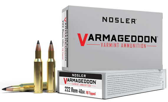 Nosler Varmageddon, 222 Remington, 40gr FB Tipped, Brass Case 
