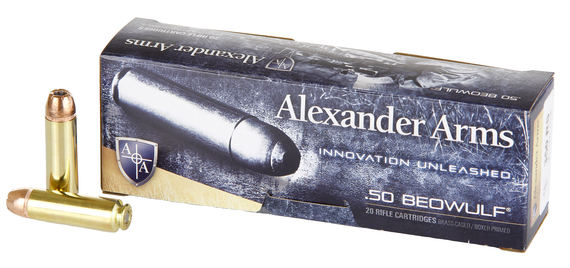 Alexander Arms XTP, 50 Beowulf, 350gr Hornady XTP Hollow Point, 20 Rounds, Brass-Cased 