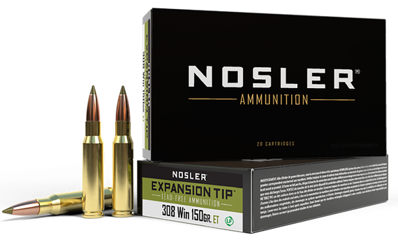 Nosler E-Tip, .308 Win, 150gr Lead-Free Expansion Tip Ammunition, 20 Cartridges 