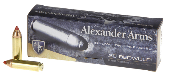 Alexander Arms AB300FTXBOX, .50 Beowulf, 300gr Hornady FTX, 20 Rifle Cartridges, Brass-Cased Boxer-Primed 
