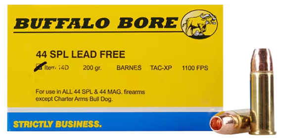 Buffalo Bore 14D20 Buffalo-Barnes Strictly Business, 44 S&W Special, 200gr Barnes TAC-XP Lead-Free, 20 Rds 