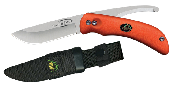 Outdoor Edge SwingBlade, Drop Point Skinner/Gut Hook Knife w/ Nylon Sheath, Blaze Orange 