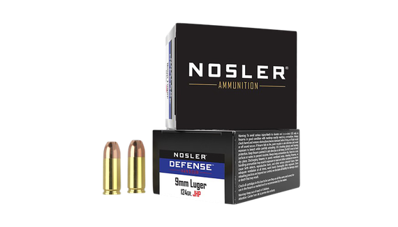 Nosler Defense Handgun, 9MM Luger +P, 124gr Bonded Performance JHP, Brass Case 
