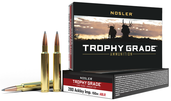 Nosler Trophy Grade Long-Range, 280 Ackley Improved, 150gr AccuBond Long Range, 20 Rds 