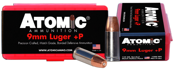 Atomic 00454 Precision Craft 9mm Luger +P, 124gr Bonded Match Hollow Point, 20rd Box 