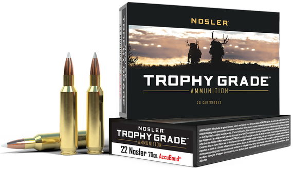 Nosler Trophy Grade, 22 Nosler 70gr AccuBond, 20 Cartridges 