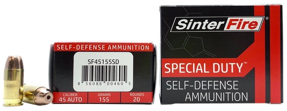 SinterFire Special Duty SF45155SD, 45 ACP, 155gr Lead-Free Frangible Hollow Point, 20 Rds 