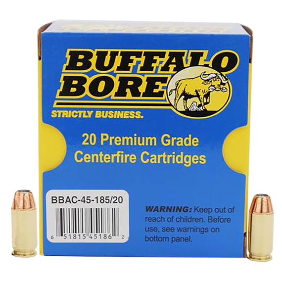 Buffalo Bore Strictly Business Personal Defense 45 ACP +P 185gr JHP Ammunition, 20 Rds 