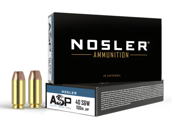 Nosler ASP Match Grade, 40 S&W, 150gr JHP Handgun Ammunition, 50 Rds 