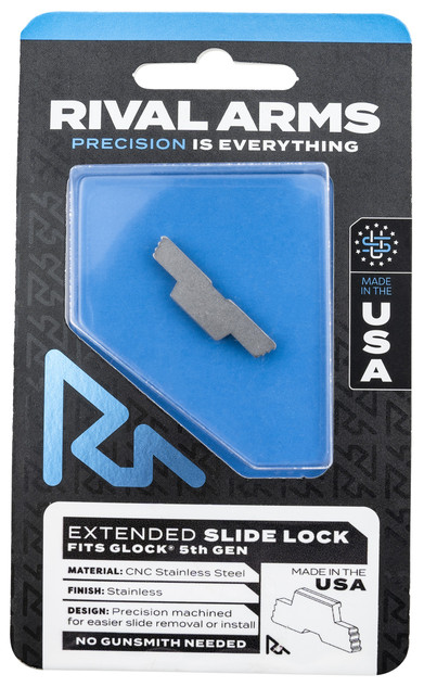 Rival Arms Extended Slide Lock, Fits Glock 34/17/19 Gen5, Stainless 