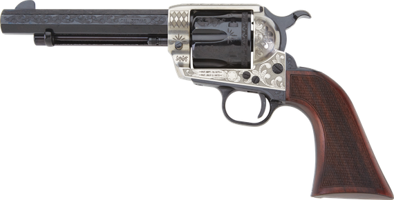 Pietta 1873 GW2 Deluxe Alchimista III, 45 COLT (LC), 5.50" Barrel, 6 Rds, Blued Engraved Steel / Old Silver Two-Tone 