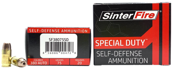 SinterFire Special Duty SF38075SD, 380 ACP, 75 Grain Lead-Free Frangible Hollow Point, 20 Rounds 