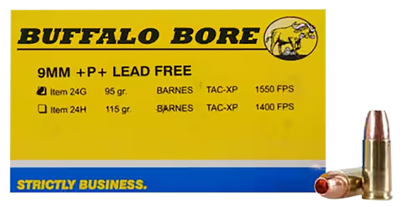 Buffalo Bore Buffalo-Barnes Strictly Business 9MM Luger +P+ 95gr Barnes TAC-XP Lead-Free Ammunition, 20 Rds 