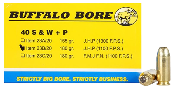 Buffalo Bore 23B20 Heavy Strictly Business, 40 S&W +P, 180gr Jacketed Hollow Point, 20 Rds 