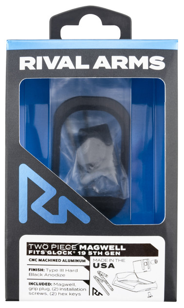 Rival Arms Two Piece Magwell, Fits Glock 19 Gen5, Type III Hard Black Anodized Aluminum 