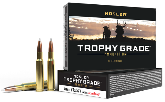 Nosler Trophy Grade Ammunition, 7x57mm Mauser, 140gr AccuBond, 20 Rds 