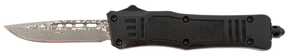 Steel River Knives Spartan Mini, Real Damascus Drop Point Blade, Black Aluminum Zinc Alloy Handle 