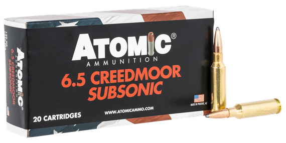 Atomic 6.5 Creedmoor Subsonic, 129 gr Jacketed Hollow Point, 20 Rds 