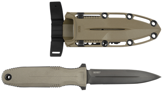 SOG Pentagon FX, Cryo CPM S35VN Double-Edge Fixed Blade, Flat Dark Earth G10 Handle, Black Titanium Nitride Finish 