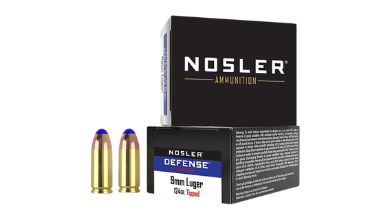 Nosler Defense Handgun, 9mm Luger +P, 124gr Bonded Tipped, 20rd Box 
