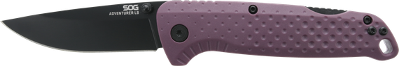 SOG Adventurer LB, 3.50" Drop Point Folding Knife, Black TiNi 5Cr15MoV Blade, Dark Purple Textured GRN Handle 