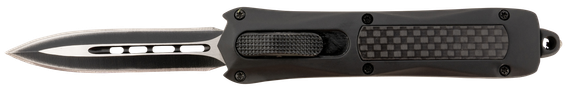 Steel River Knives Spartan Mini, OTF Dagger, Black with Carbon Fiber Inlay Handle, Black/Silver 