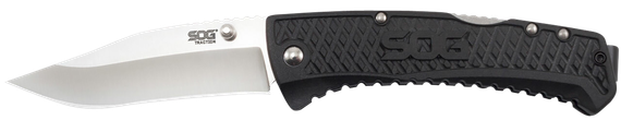 SOG Traction, 3.50" Plain Satin Clip Point Blade, Black GRN Handle 