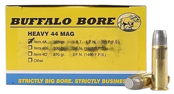 Buffalo Bore 4A20 Heavy Strictly Business, 44 Rem Mag, 305gr Hard Cast Lead Flat Nose, 20 Rds 