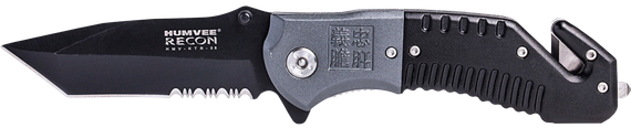 Humvee Recon, Partially Serrated Stainless Steel Folding Knife, Black/Gray Handle 