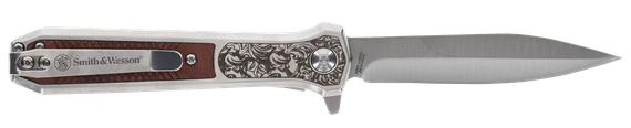 Smith & Wesson Unwavered, 3.50" Dagger Blade, Assisted Opening, Rosewood/Stainless Handle, Satin Finish 