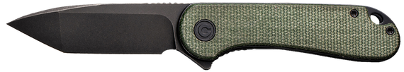 CIVIVI Elementum C907T-E, Tanto Folding Knife, 2.96" D2 Black Stonewashed Blade, Green Micarta Handle 