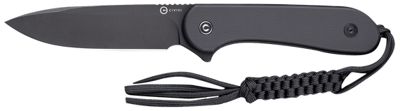 CIVIVI Elementum Fixed Blade, D2 Tool Steel Drop Point, Black Stonewash, Textured Black G10 Handle 