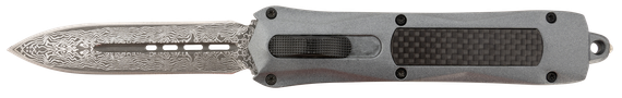 Steel River Knives Spartan, 3.50" Damascus 440C Stainless Steel Dagger Blade, Gray Aluminum Zinc Alloy Handle w/ Carbon Fiber Inlay 
