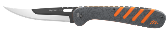 Outdoor Edge Razor HTX, 5" Folding Plain 420J2 Stainless Steel Blade, Gray/Orange Rubberized Aluminum/ABS Handle, Matte Black Oxide Finish 