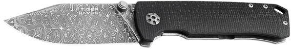 Boker Tiger-Damast, 3.35" Damascus Blade, Black Burlap Micarta Handle, Frame Lock, Black 