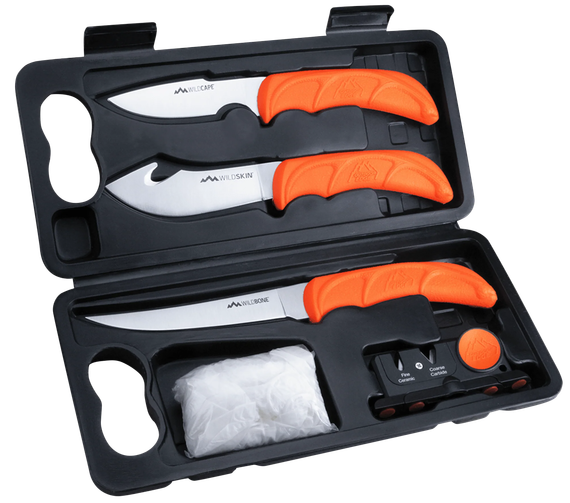Outdoor Edge WildLite Game Processing Kit, Fixed Boning/Caper/Skinner Knives, Blaze Orange Textured TPR Handles, Hard-Side Carry Case, Orange 