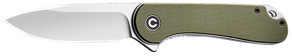 CIVIVI Elementum C907E, 2.96" Folding Plain Satin D2 Steel Blade, 4.03" OD Green Textured G10 Handle 