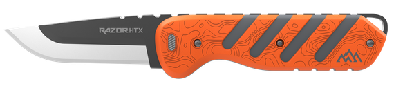 Outdoor Edge Razor HTX, Folding Knife, 3.00" Plain Drop Point Blade, Orange/Gray Rubberized Aluminum Handle, Matte Finish 