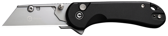 Civivi Elementum Utility Button Lock Flipper, All Purpose Utility Razor Blade, Black Aluminum Handle, Plain Edge 