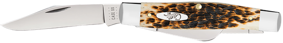 Case Large Stockman, 3-Blade Folding Pocket Knife, Peach Seed Jigged Amber Bone Handle, Mirror Polished Carbon Steel Blades 