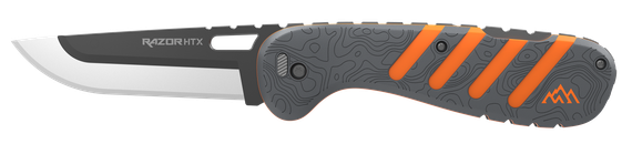 Outdoor Edge Razor HTX, Folding Knife, 3.50" Plain 420J2 Stainless Steel Blade, Gray/Orange Rubberized Aluminum Handle, Matte Finish 