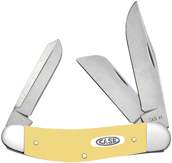 Case Sowbelly, Folding Clip Point/Sheepsfoot/Spey Blades, Smooth Yellow Synthetic Handle, Mirror Polished Tru-Sharp SS 