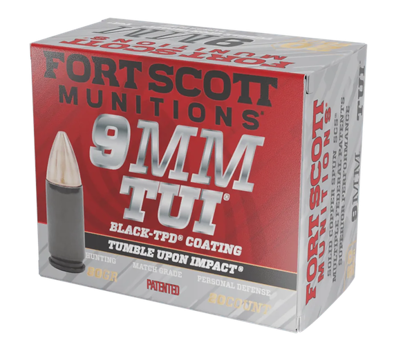 Fort Scott Munitions 9MM TUI, 80gr Solid Copper Spun, Black-TPD Coated, 20 Rds 